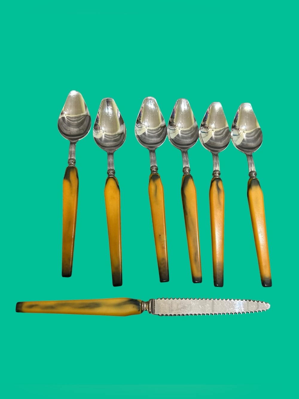 Glo Hill Bakelite Grapefruit Spoon Knife Set 7" Vintage